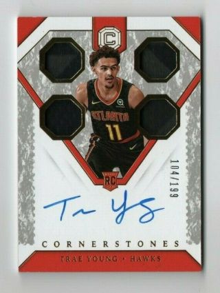 Trae Young 2018 - 19 Panini Cornerstones Rc Patch Rookie Auto Autograph /199