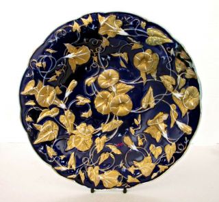 Large Antique Meissen Porcelain Charger / Dish,  Embossed Leaves,  1st Qual,  Gilt