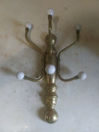 Vintage Brass Steel Screws & Porcelain Knobs Barbershop ? Wall Mounted Coat Rack