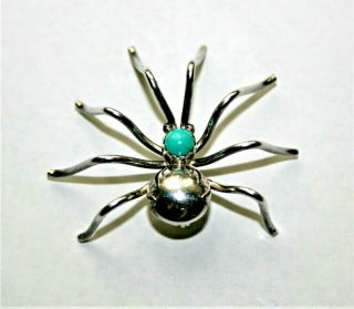 Vintage Southwestern Sterling Silver & Turquoise Spider Pin / Brooch