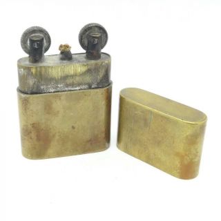 Unusual Vintage Ceb French Brass Pocket Lighter With Two Flint Wheels