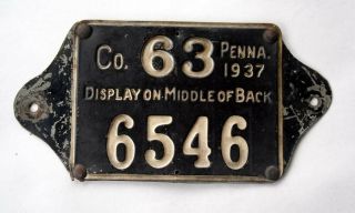 Vintage 1937 Pennsylvania Co.  63 Hunting License