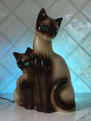 Mid Century Kron Siamese Cat Tv Lamp Night Light Glowing Eyes 1950s Vintage Blue