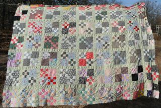 Vtg Hand Pieced Postage Stamp Squares Quilt Top Unfinished 93x71 "