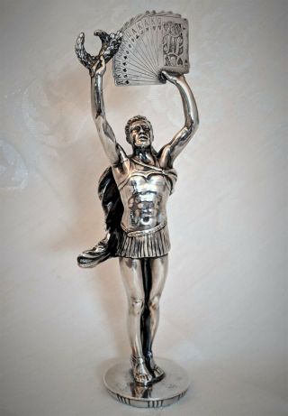 Fabulous Rare Vintage Silver Plated Olympian Cards Champion Figure Trophy Top