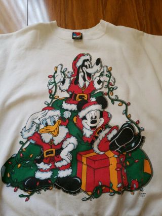 Vintage WALT DISNEY MICKEY MOUSE Donald Goofy Christmas Sweater White Size XL 2