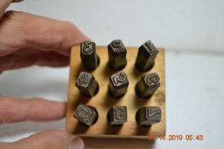 Vintage Machinist Steel Tool Numbers 0 - 9 Stamping Die Punch Set In Wood Box