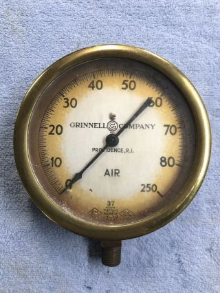 Antique Fire Sprinkler Air Pressure Gauge Grinnell & Company Brass 1937 Vintage