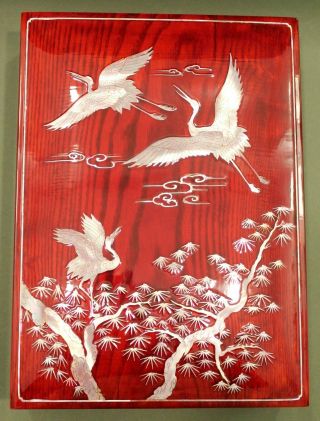 Korean Box Mother Of Pearl Inlay Gorgeous Wood Large (9.  5 " X 13 X 3.  5 ").