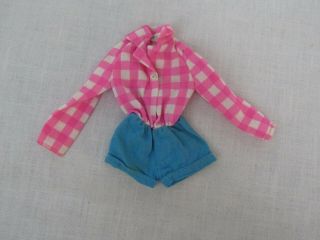 1971 Vtg Talking Busy Steffie Face Barbie Outfit One Piece Pink Plaid