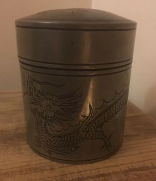 Antique Chinese Kut Hing Pewter Tea Caddy 5 Claw Dragon