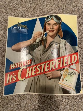 Chesterfield Cigarettes 1940s Cardboard Store Sign - Wwii Sexy Flyer Woman Ad