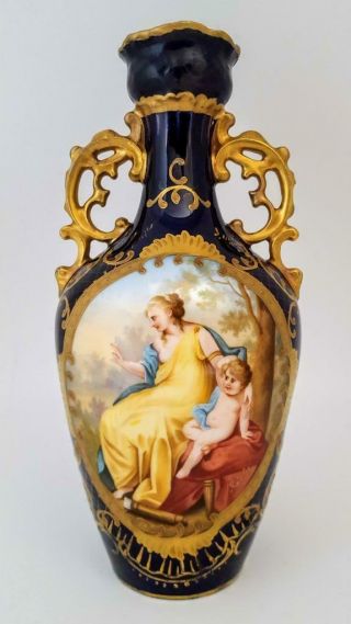 Antique Royal Vienna Raised Gold Artist Signed & Titled Figures Urn Vase C1890