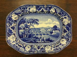 Antique Adams Fleurs Blue & White Transferware Meat/serving Plate - Fisherman