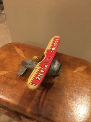 Rare Marx Vintage Looping Plane Tine Wind - Up Toy With Key.  Winds/runs