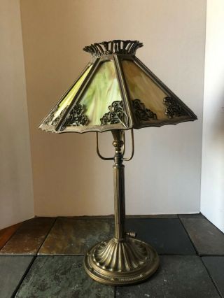 Antique Bradley Hubbard Table Lamp Slag Glass All Orig.  Signed Art Deco