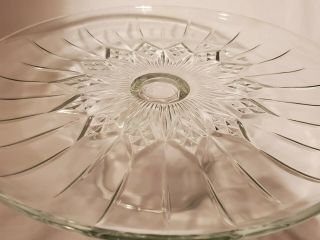 Vintage Clear Cut Glass Pedestal Cake Stand With Dome Cover - Heavy Thick Glass 3