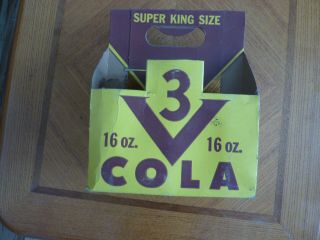 Vintage 3v Cola Yellow 16 Oz.  King Size 6 Pack Bottle Carrier / Carton