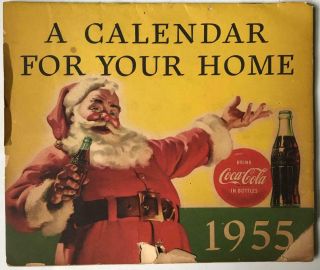 Vintage 1955 Coca Cola Santa Calendar Advertising Full Year No Writing Wall Hang