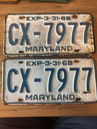 Vintage 1968 Maryland License Plate Pair