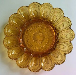 Vintage Golden Amber Glass Deviled Egg Server Plate Dish