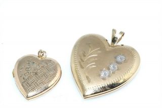 2pc Vintage Gold Filled Heart Locket Pendants
