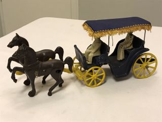 Vintage Stanley Toys Cast Metal Horse Drawn Carriage Buggy Wagon Man And Woman