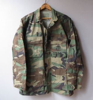 Vtg Usmc Camo Jacket Shirt Camouflage Us Military Issue Green Surplus Small Bdu