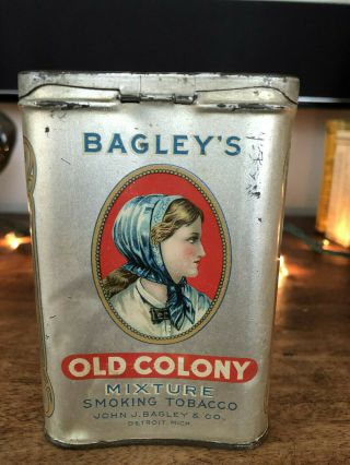 Vintage Rare Tobacco Advertising Pocket Tin Canister – Bagley ' s Old Colony 3