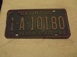 1964 Georgia Vehicle License Plate 1 - A - 10180 Car Truck Tag Peach State 64