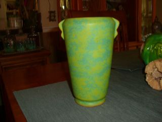 Vintage Burley Winter Pottery Green Vase With Two - Knob Side Handles