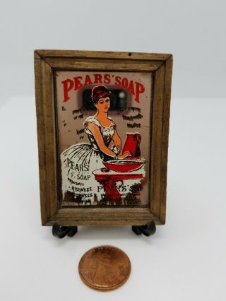 Vtg.  Dollhouse Miniature Pears Soap Framed Mirror Advertising Wall Art Decor