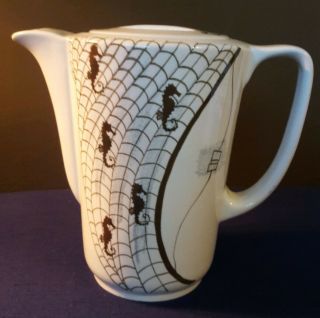Vintage Mid Century Ceramic 7 " Coffee/tea Pot With Seahorses In Net Unknown Mfg.