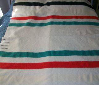 Trapper Point Wool Blanket Vintage 3.  5 Cream & Stripes Made in England 3