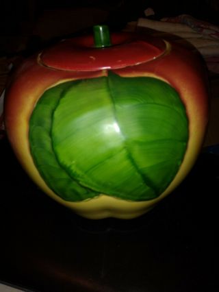Vintage Hull Apple Cookie Jar,  Red,  Yellow,  Large Green Apple Leaves