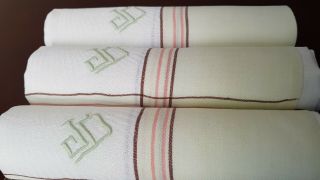 Tablecloth,  5 Antique French linen DAMASK Napkins hand monogrammed JD art deco 3