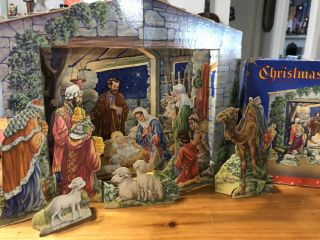 Vintage Nativity Set,  Story Of The First Christmas In Colorful Cut - Out Scenes