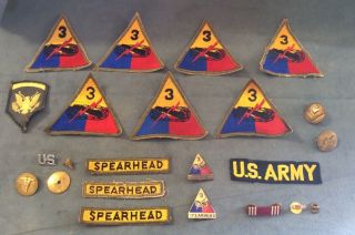Vintage Us Army Military Spearhead 3 Armored Division Patches Pins Medic