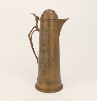 Antique Art Nouveau Jugenstil Brass Pitcher Or Coffee Pot