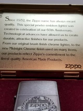 Vintage Retired Zippo Lighter 60th Anniversary 1992 in Tin 2