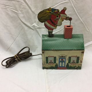 Vintage Tin Toy Christmas House Santa On Roof Criterion Bell & Specialty Co.