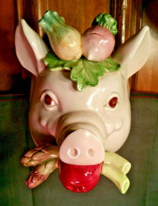 Fitz & Floyd French Market Pig Head Ceramic Wall Pocket Vase Planter Vintage
