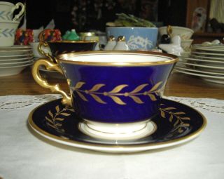 Vintage Syracuse China Cobalt Blue Old Ivory Richelieu Laurel Leaf Teacup & Sauc