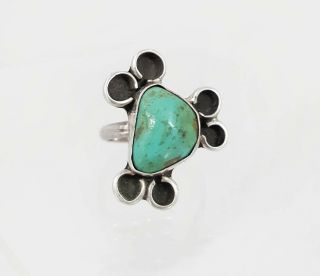 Vtg Navajo Native Abstract Carico Lake Turquoise Sterling Silver Size 7.  5 Ring