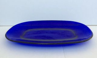 Large & Heavy Vintage 17 Cobalt Blue Glass Plate/ Dish 14 1/8” L X 9 1/4” W