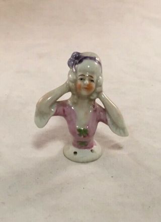 Vintage Victorian Style Japan Miniature Porcelain Pincushion Half Doll
