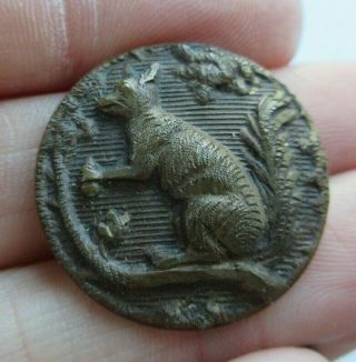 Delightful Antique Vtg Victorian Metal Picture Button Squirrel W/ Acorn (j)