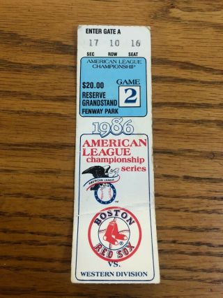 1986 Boston Red Sox American League Championship Series Ticket Stub Game 2