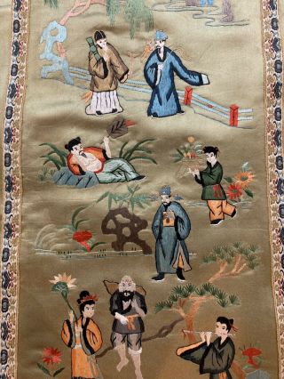 4 ANTIQUE CHINESE QING DYNASTY SILK HAND EMBROIDERY SCENERY PANEL 13” X 26” 3