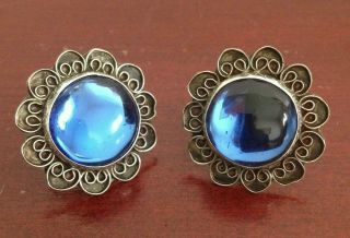Vintage 925 Sterling Silver W/blue Stone Earrings.  Made In Mexico